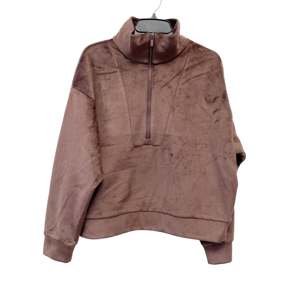 All in Motion Women's Brown Corduroy Fleece Quarter Zip Pullover Size Large